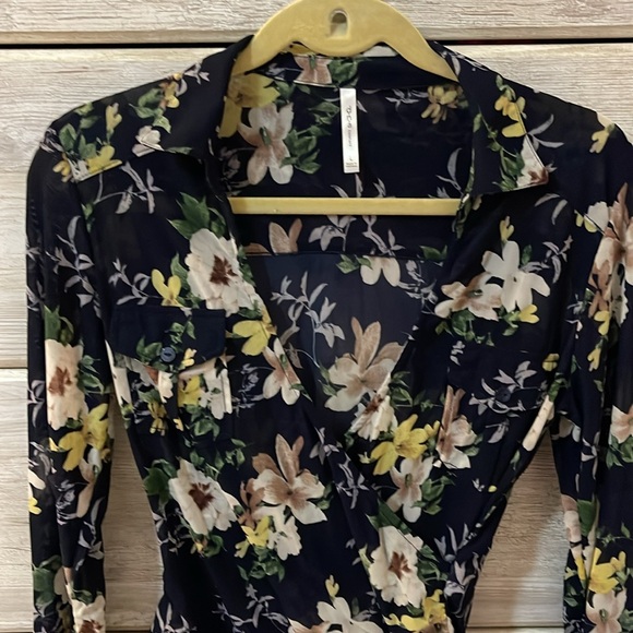 DNA COUTURE | Floral Navy Bodysuit Size Large - Picture 2 of 6